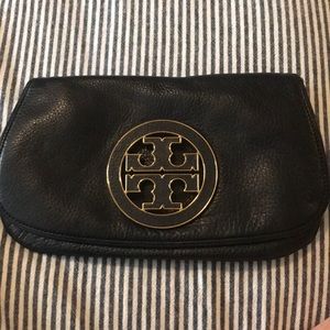 Tory Burch black leather clutch